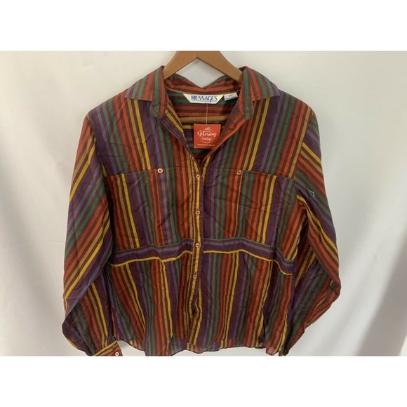 Messages women’s sz 10 vtg 80s vertical stripe multi color button up shirt - Picture 4 of 5